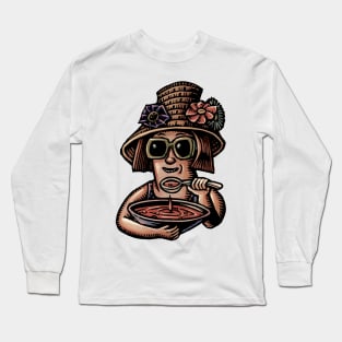 Soup Eating Woman in Hat Long Sleeve T-Shirt